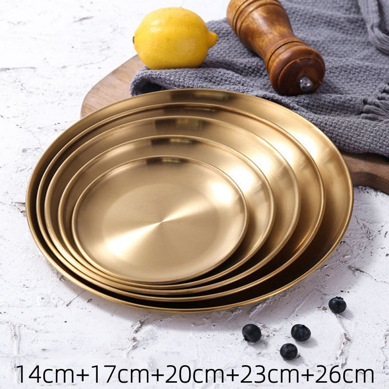 Retro Metal Round Tray Stainless Steel Snack Fruit Jewelry Storage Style