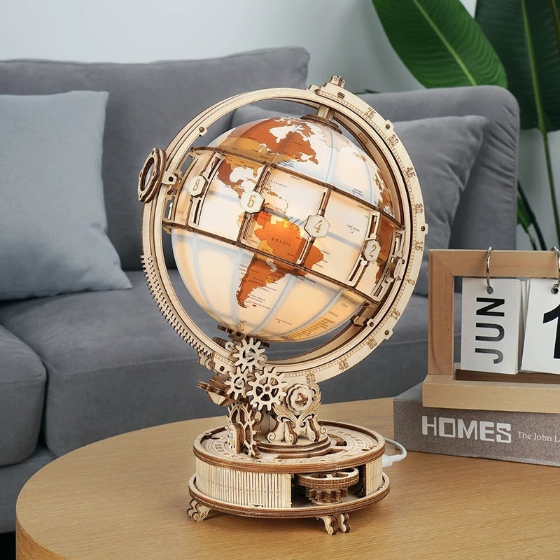 Okr Luminous Globe 3D Wooden Puzzle Model Building Kit For Children