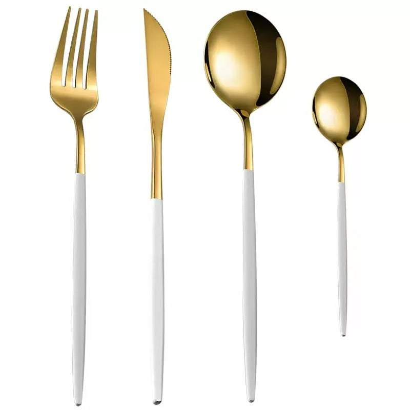 Stainless Steel Cutlery Set With Portuguese Gold Spray Painted Steak Knife Fork Spoon And Tea 4-Piece Gift Pack