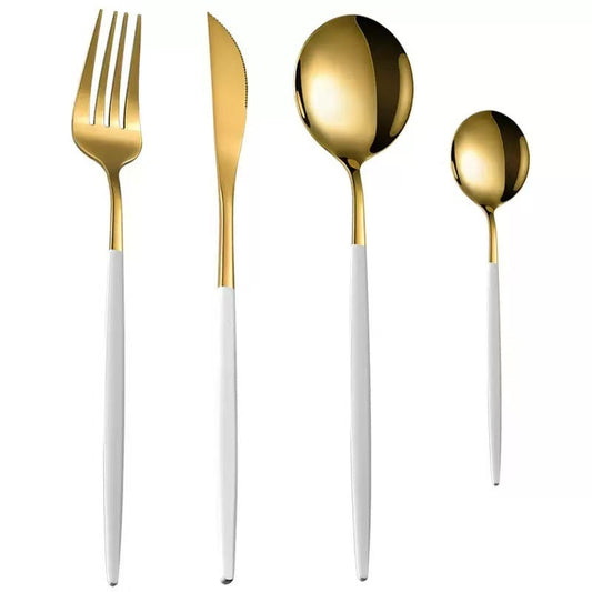 Stainless Steel Cutlery Set With Portuguese Gold Spray Painted Steak Knife Fork Spoon And Tea 4-Piece Gift Pack