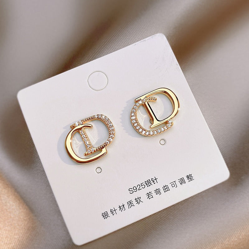 Cd Earrings For Women Silver Needle Versatile Letter