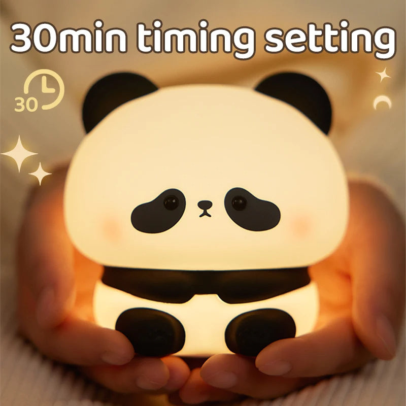 Panda Led Night Light Cute Silicone Usb Rechargeable Touch Lamp Bedroom Timing Decoration Children's Gift Home