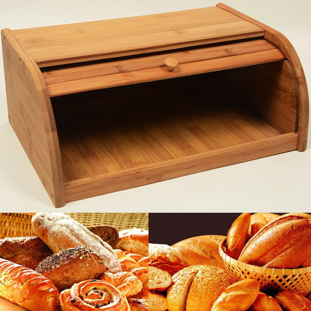 Eco Friendly Bamboo Bread Bin Roll Up Kitchen Storage Box
