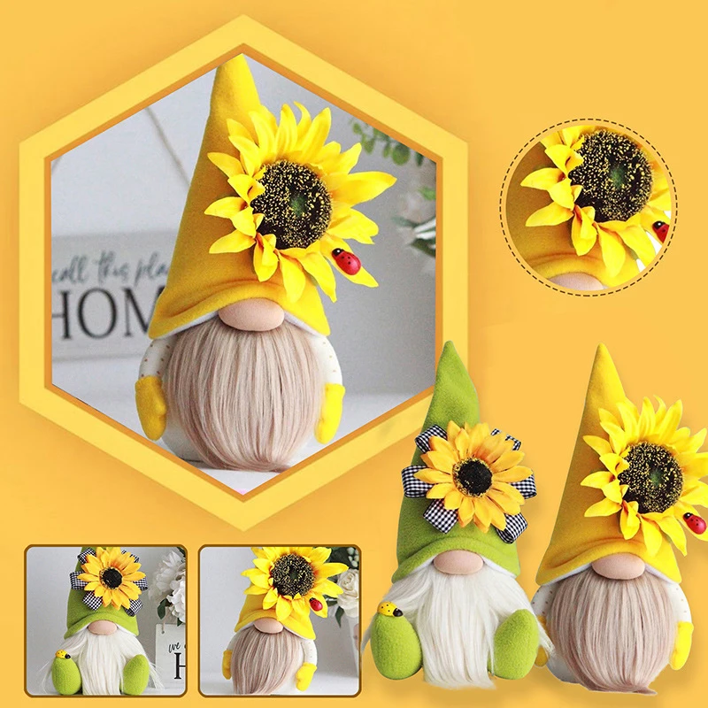 Bee Gnome Spring Sunflower Doll Decor Handmade Bumble Plush Faceless Ornaments Bedroom Desktop Gnomes