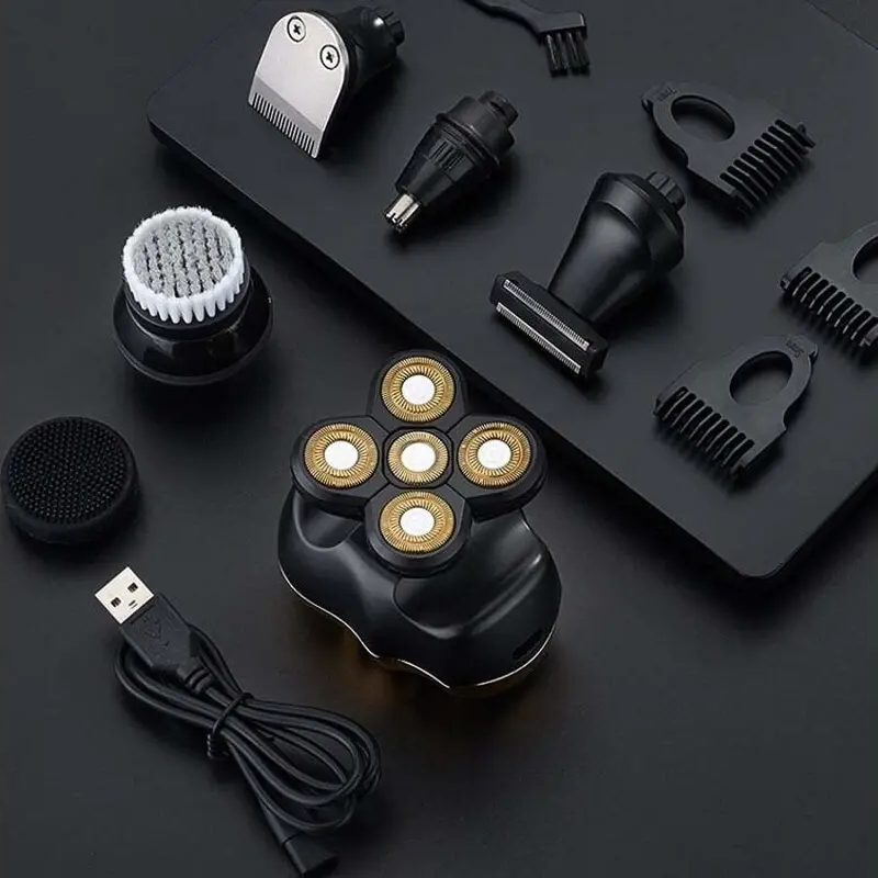 6 In 1 Men's Rechargeable Bald Head 5 Floating Heads Electric Shaver