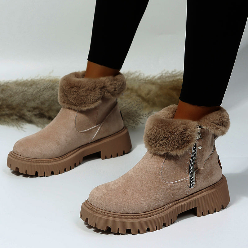 Thick Plush Snow Boots Women Faux Suede Non-Slip Winter Shoes