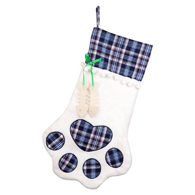 Red Or Blue Plaid Paw Shaped Pet Christmas Stocking For Dogs Cats