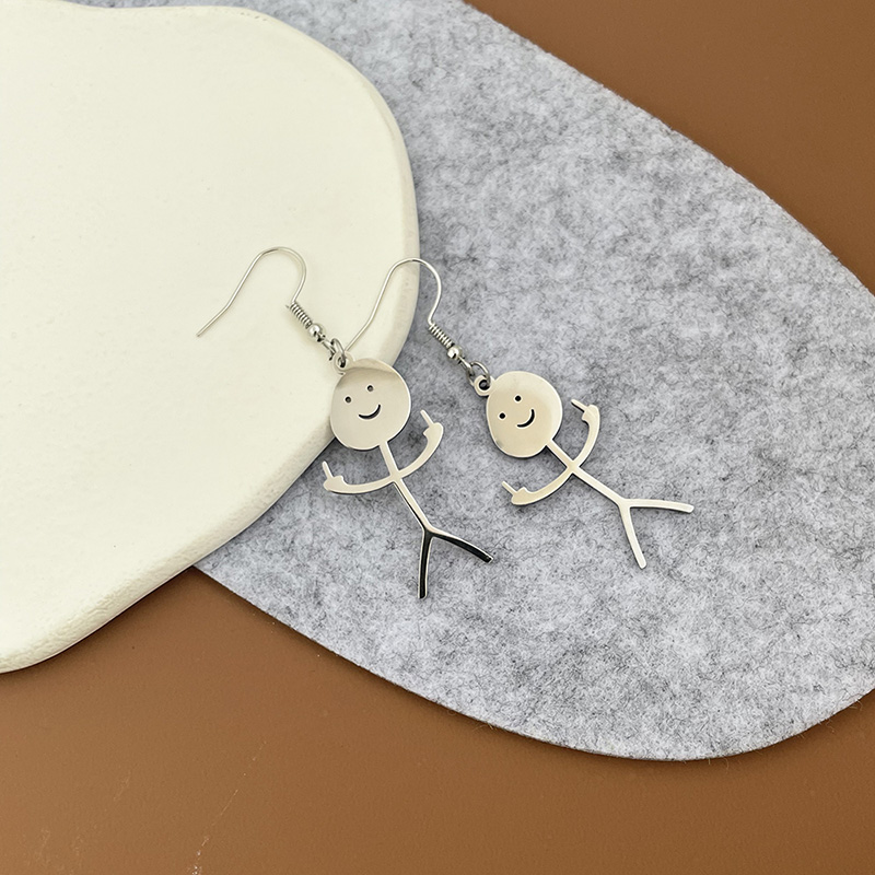 Veile Studios Funny Doodle Necklace Hip Hop Smiley Stick Figure Pendant Hand Gesture Middle Finger Necklaces