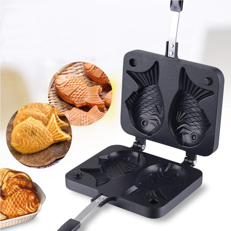 Non Stick Taiyaki Fish Shaped Waffle Frying Pan Maker Food Cooking Baking Mold