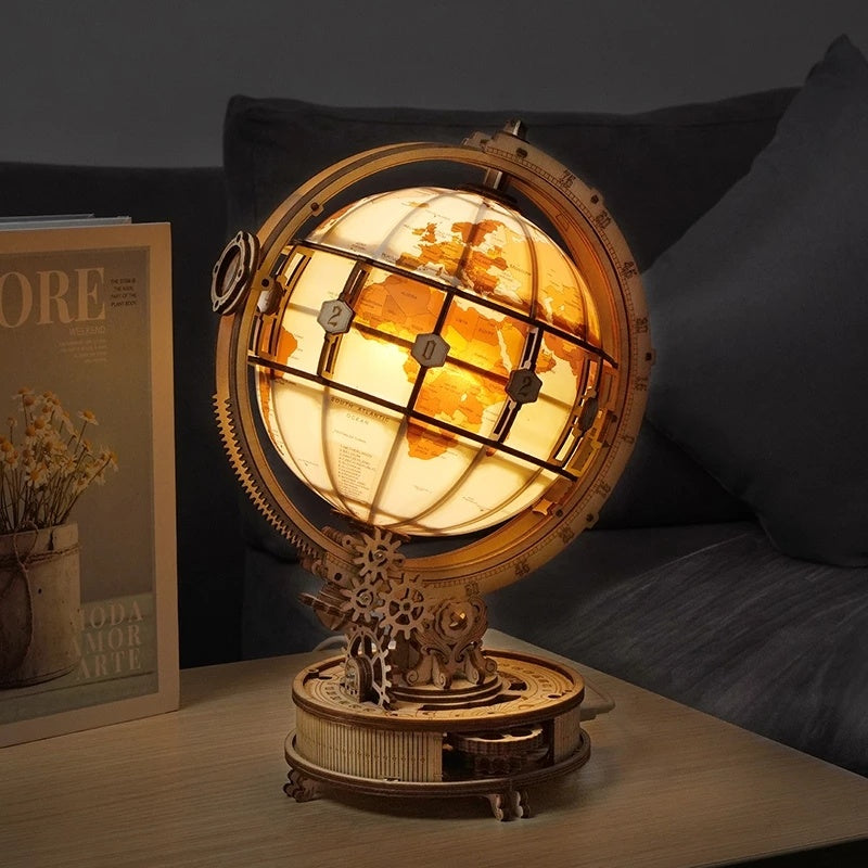 Okr Luminous Globe 3D Wooden Puzzle Model Building Kit For Children
