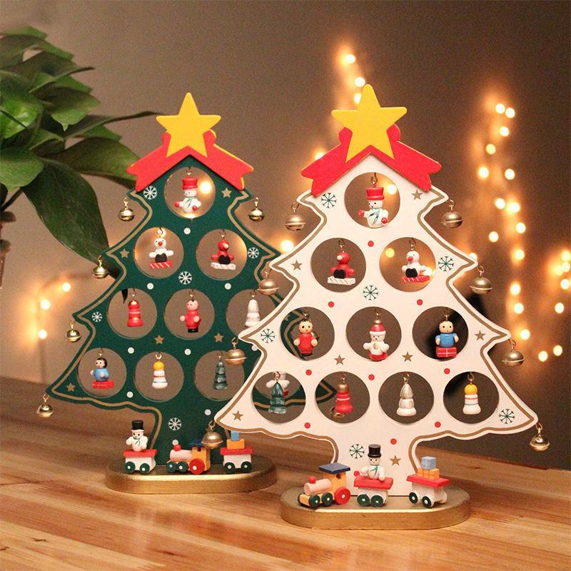 Red / White Green Wooden Christmas Tree Tabletop Ornament Decoration