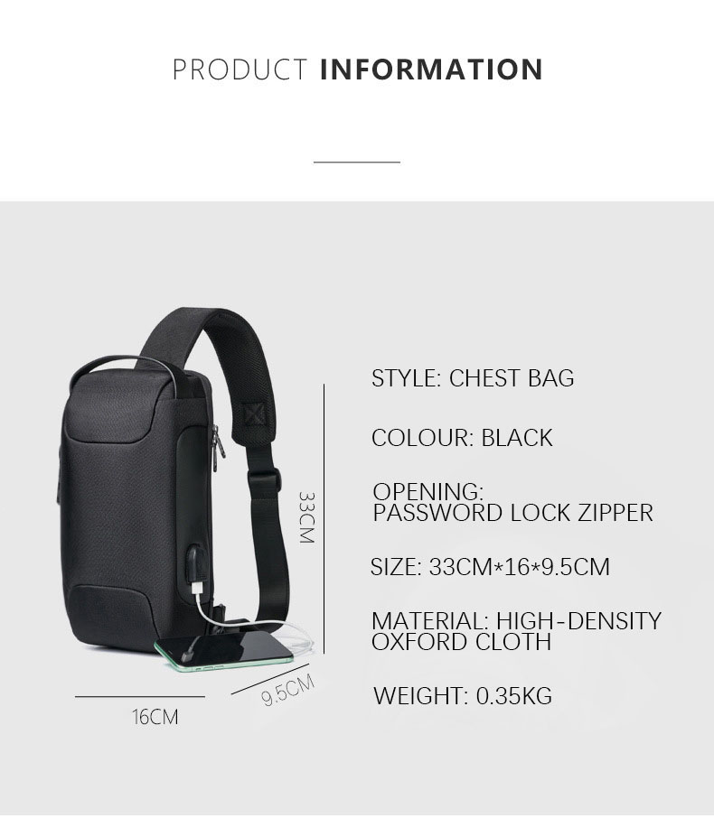 Waterproof Usb Antitheft Bag Men Oxford Crossbody Shoulder Sling Multifunction