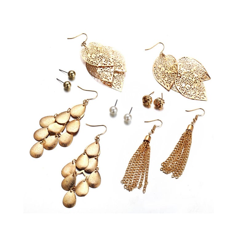 Veile Studios 6Pcs Artificial Pearl Earrings With Hollow Leaves And Woven