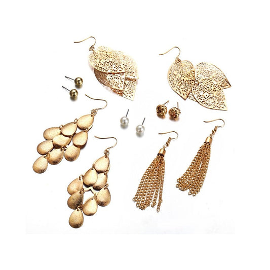 Veile Studios 6Pcs Artificial Pearl Earrings With Hollow Leaves And Woven
