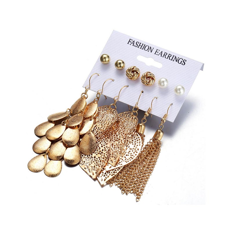 Veile Studios 6Pcs Artificial Pearl Earrings With Hollow Leaves And Woven