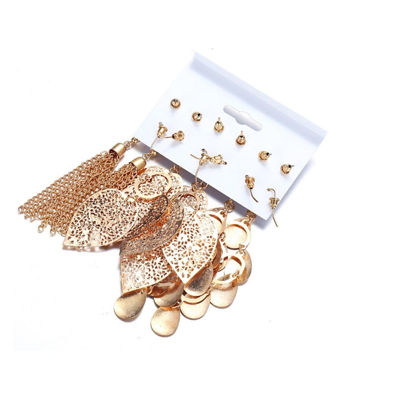 Veile Studios 6Pcs Artificial Pearl Earrings With Hollow Leaves And Woven