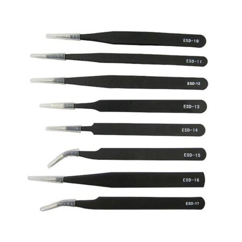 6Pcs Esd Stainless Steel Antistatic Tweezers Electronic Repair Tools Black