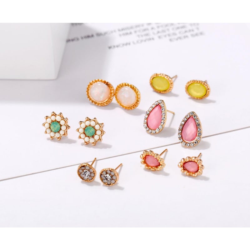Veile Studios 6Pcs Multi Element Water Drop Flower Ear Nail Earring