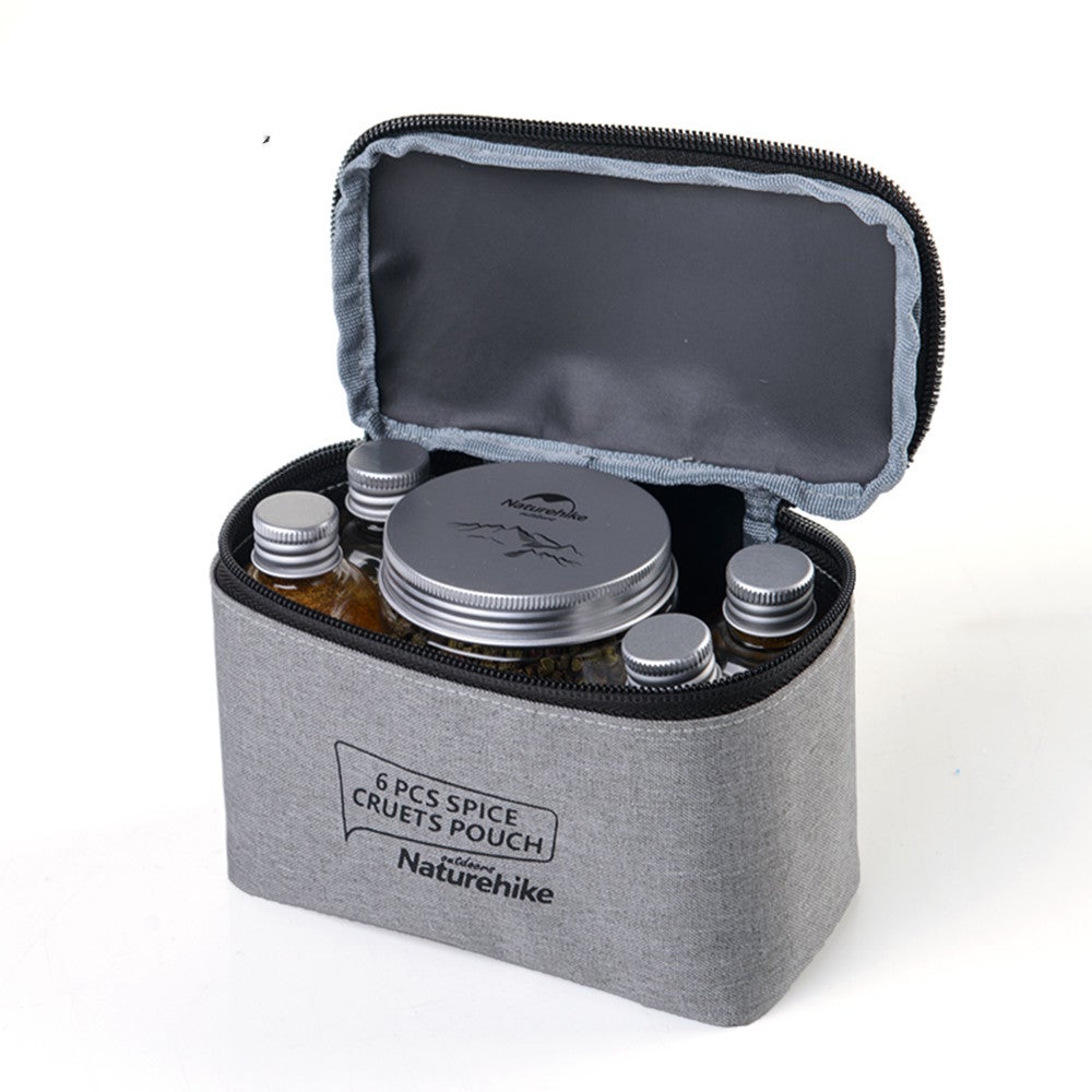 6Pcs Outdoor Camping Tableware Storage Container Seasoning Bottles Cans With Bag For Bbq Portable Picnic Nh17t011