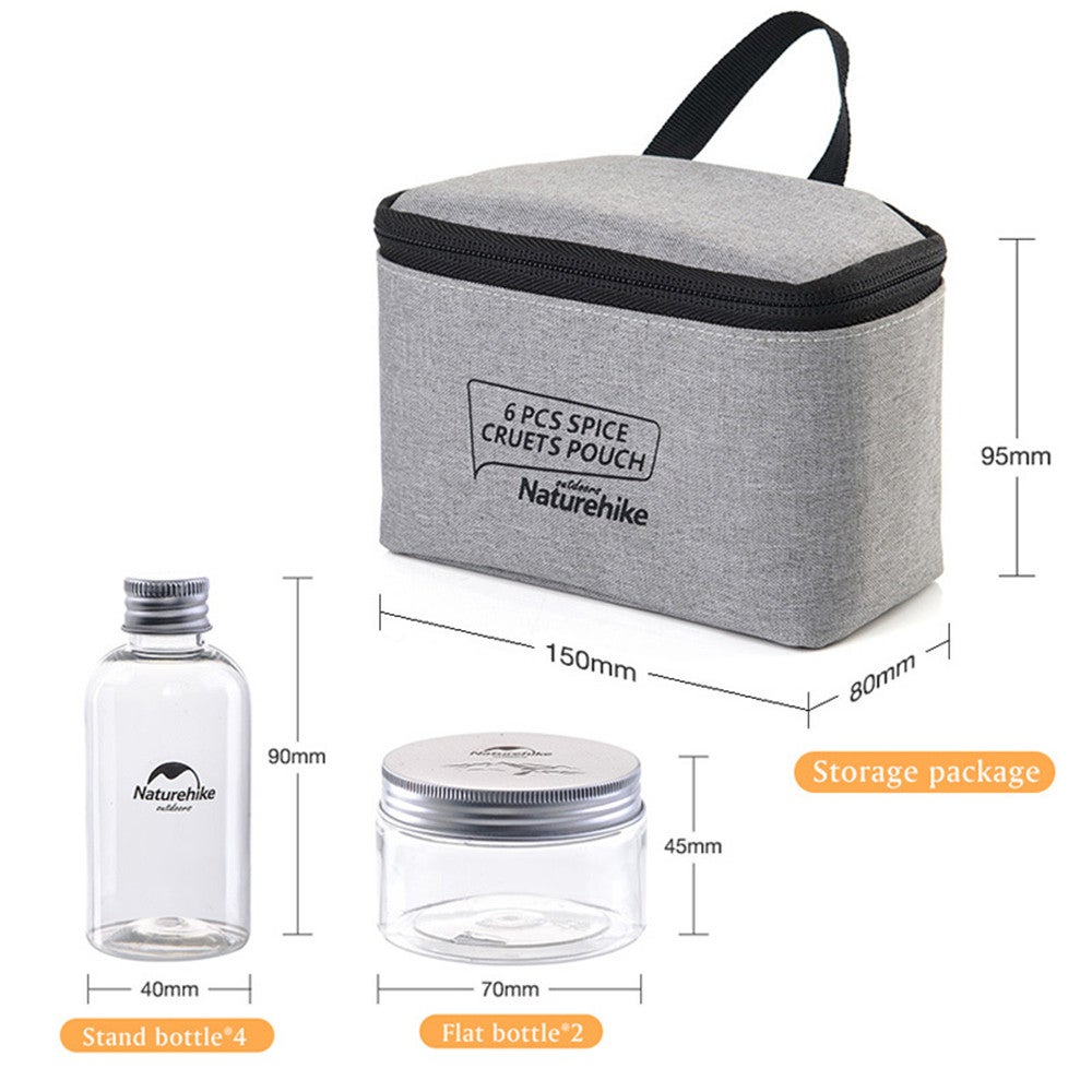 6Pcs Outdoor Camping Tableware Storage Container Seasoning Bottles Cans With Bag For Bbq Portable Picnic Nh17t011