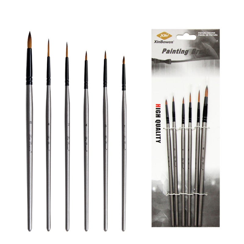 6Pcs/Set Silver Paint Brushes Nylon Hook Line Pen For Acrylic Watercolor
