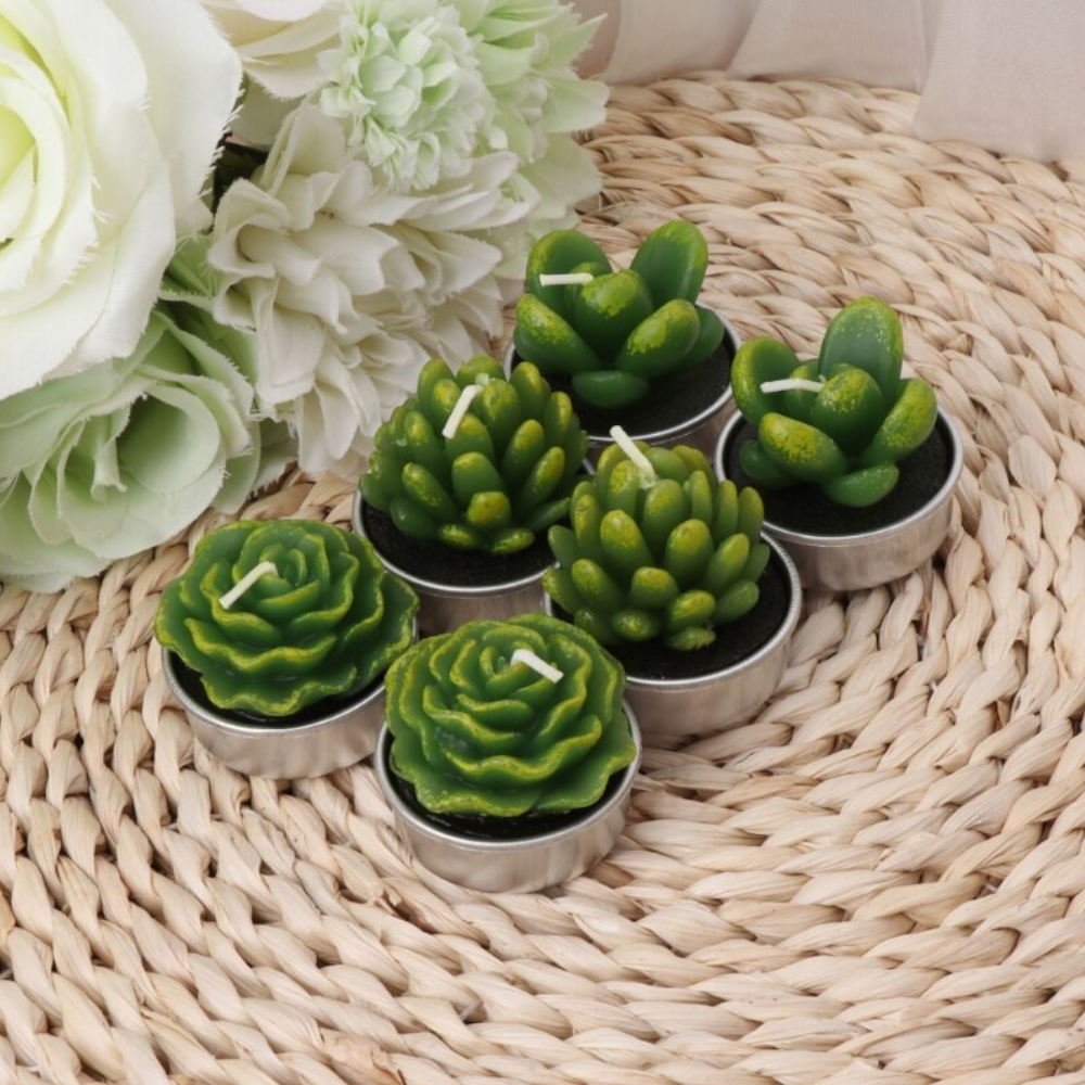 6Pcs/Set Artificial Cactus Succulent Plant Green Mini Candles Dcor