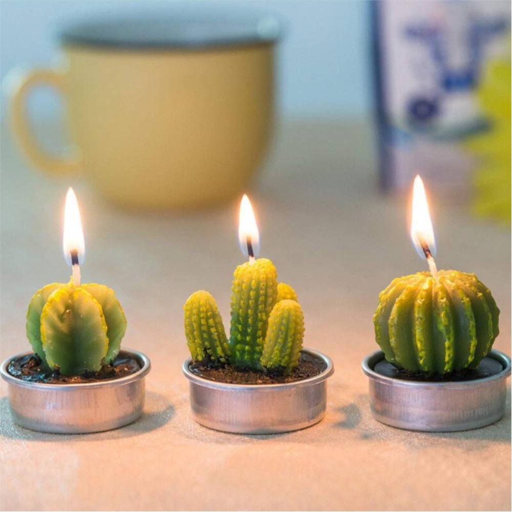 6Pcs/Set Artificial Cactus Succulent Plant Green Mini Candles Dcor