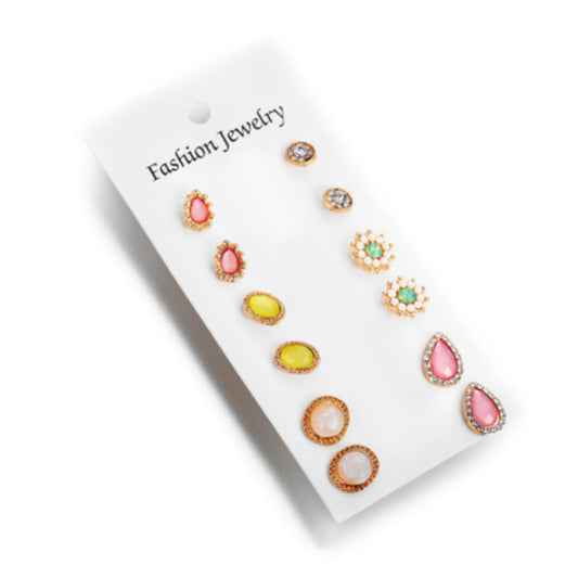 Veile Studios 6Pcs Multi Element Water Drop Flower Ear Nail Earring
