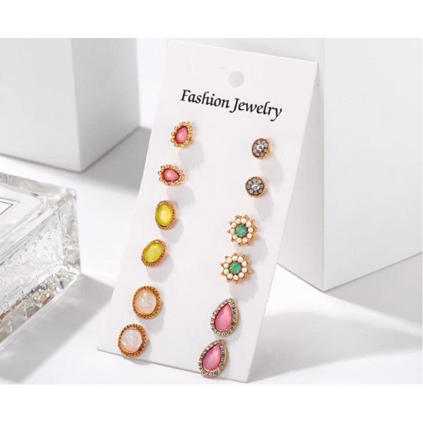 Veile Studios 6Pcs Multi Element Water Drop Flower Ear Nail Earring
