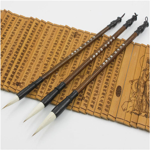 6Pcs White Woolen Brush / Brown Weasel Hair Chinese Japanese Calligraphy Pen Set