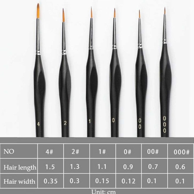 6Pcs/Set Extra Fine Detail Paint Brushes Miniature For Oil Painting Gouache