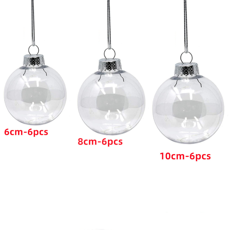 6Pcs Transparent Plastic Christmas Bauble Ball Tree Decorations