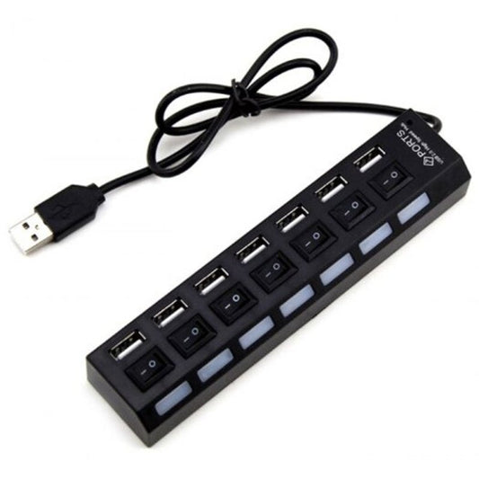 7 Port Usb 2.0 Switch Hub With Independent Black