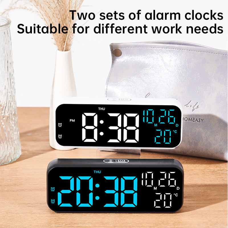 Digital Alarm Clock With Temp Date Week. Night Mode. Voice Controlled. 12/24H Led