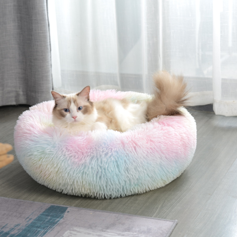 70 X 70Cm Soft Fluffy Pet Dog Cat Round Bed Rainbow