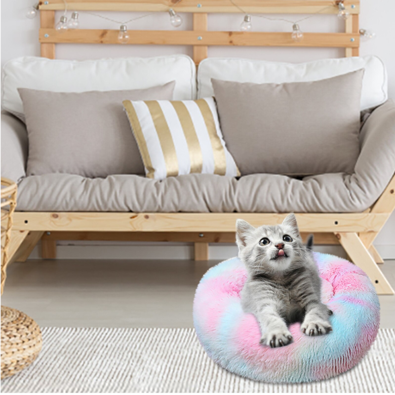 70 X 70Cm Soft Fluffy Pet Dog Cat Round Bed Rainbow