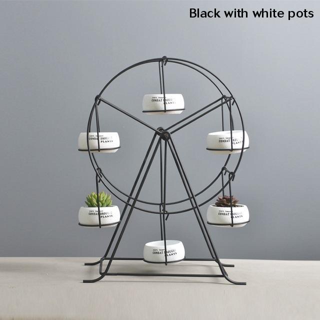 Ferris Wheel Flower Pot Stand With 6 Succulent Plant Pots