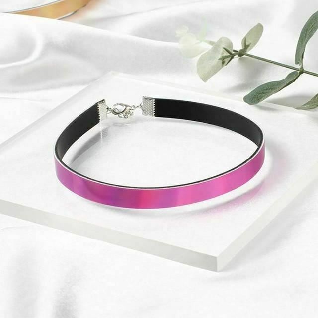 Bdsm Day Collar Holographic Choker Submissive Pu Leather Necklace