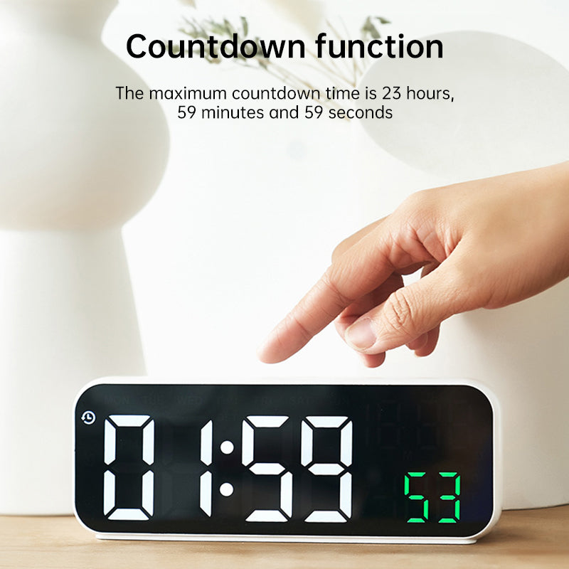 Digital Alarm Clock With Temp Date Week. Night Mode. Voice Controlled. 12/24H Led