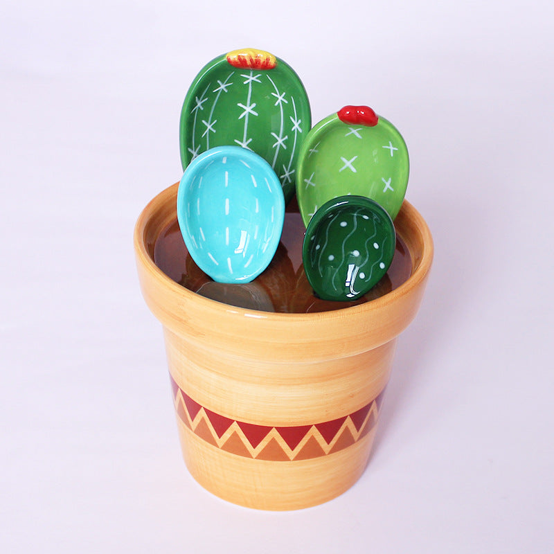 Ceramic Novelty Cactus Pot Measuring Spoons Cups Kitchen Tools