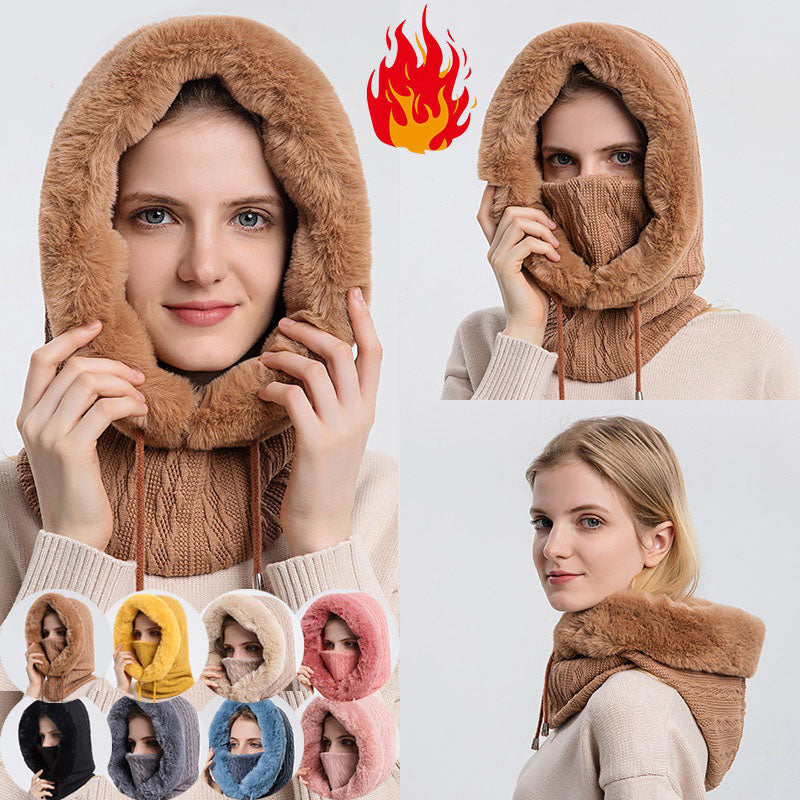 Winter Thick Plush Hat With Scarf Windproof Warm Knit Hats Hooded For Women Uni