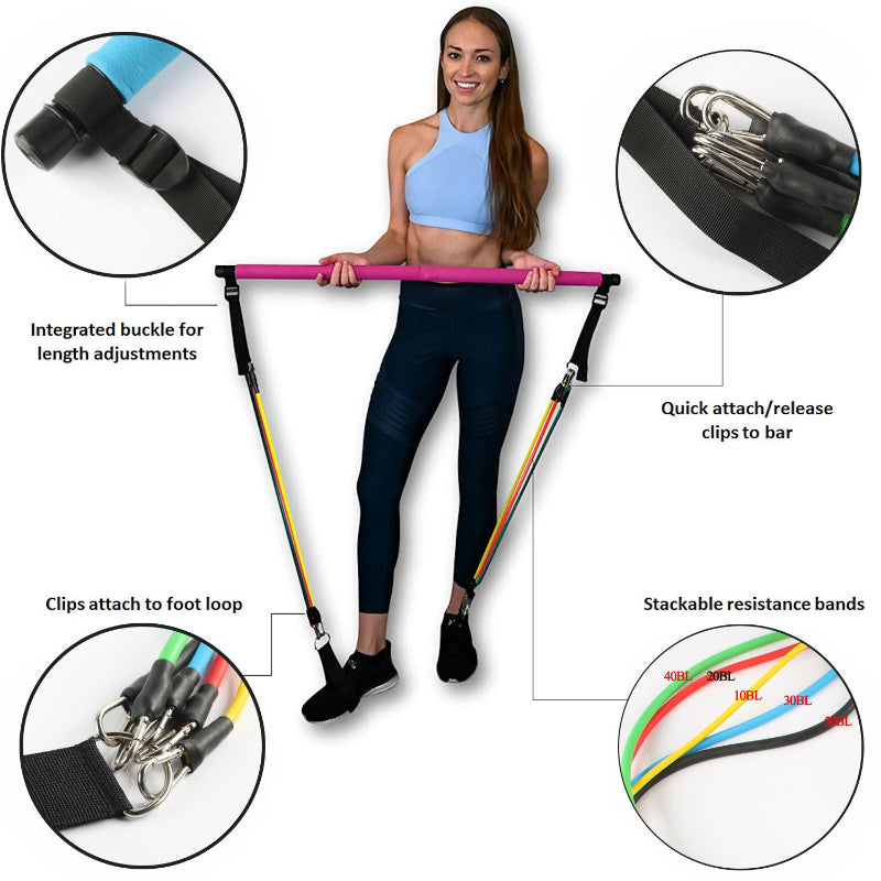 Fitness Yoga Pilates Bar Portable Gym Accessories Sport Elastic Bodybuilding Resistance Bands For Home Trainer Workout E