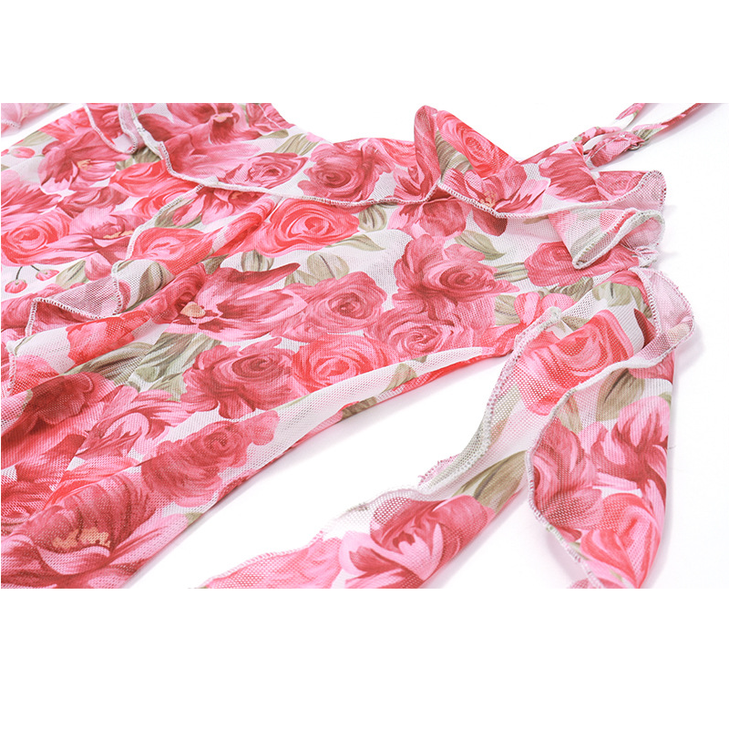 Women's Sweet Pastoral Floral Ruffled Dress Suspender