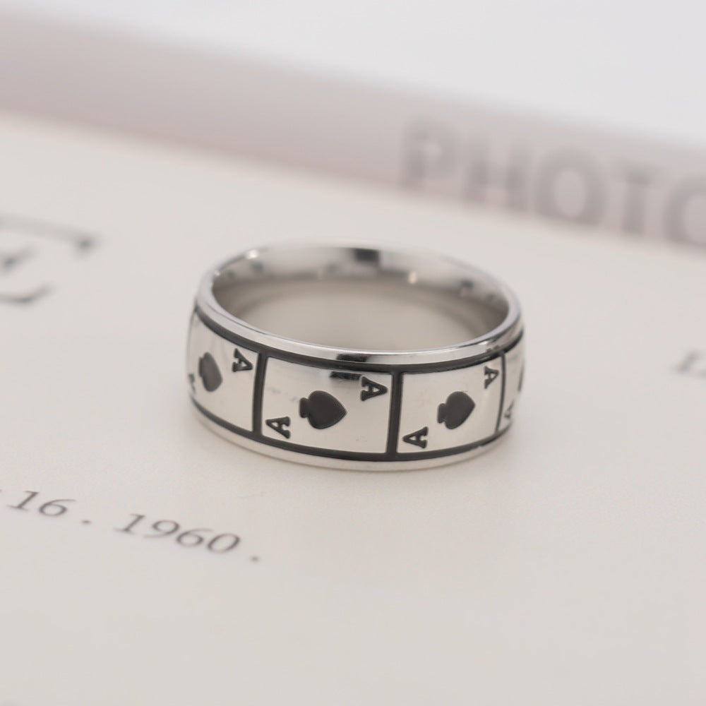 Veile Studios Magic Ace Of Spades Lucky Titanium Steel Rings Jewellery