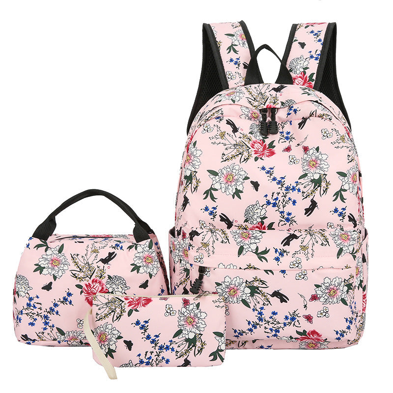 Floral Bags 3Pcs Schoolbag Backpack Lunch And Wallets