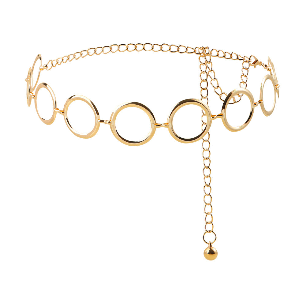 Veile Studios Fashion Circle Metal Waist Chain Belt Women Decorative Dress Hollow Accessories