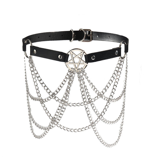 Women's Multi-Layer Chain Belt Hollow Fringe Body Sexy Pin Buckle Five-Pointed Star Harness Leather Goods