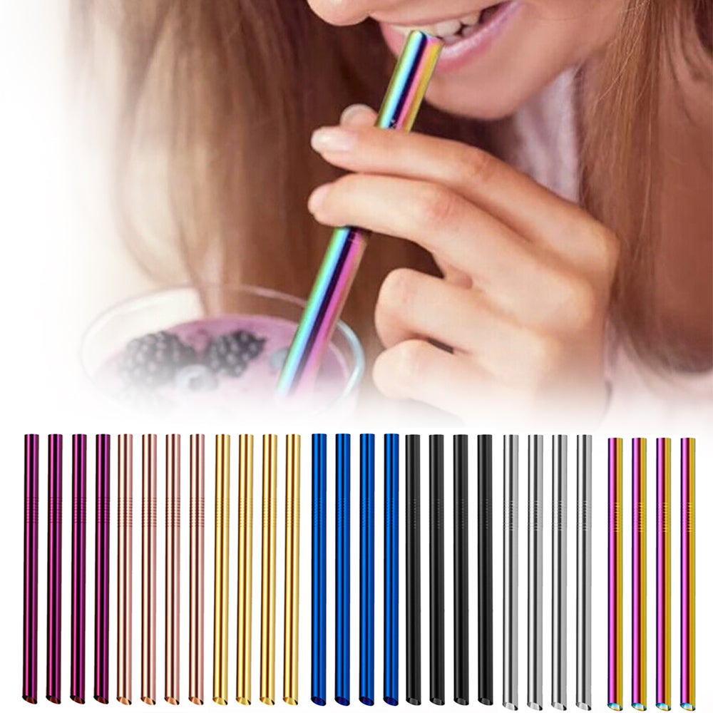 7Pcs Boba Bubble Tea Straw Extra Wide Stainless Steel Metal Reusable Straws Pack