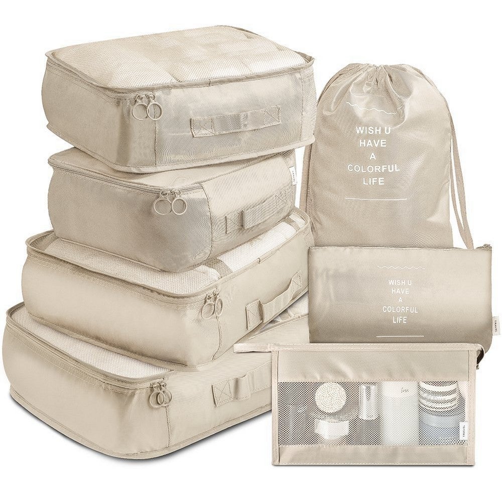 7Pcs Packing Cubes Travel Pouches Luggage Organizer Clothes Suitcase Storage Bag