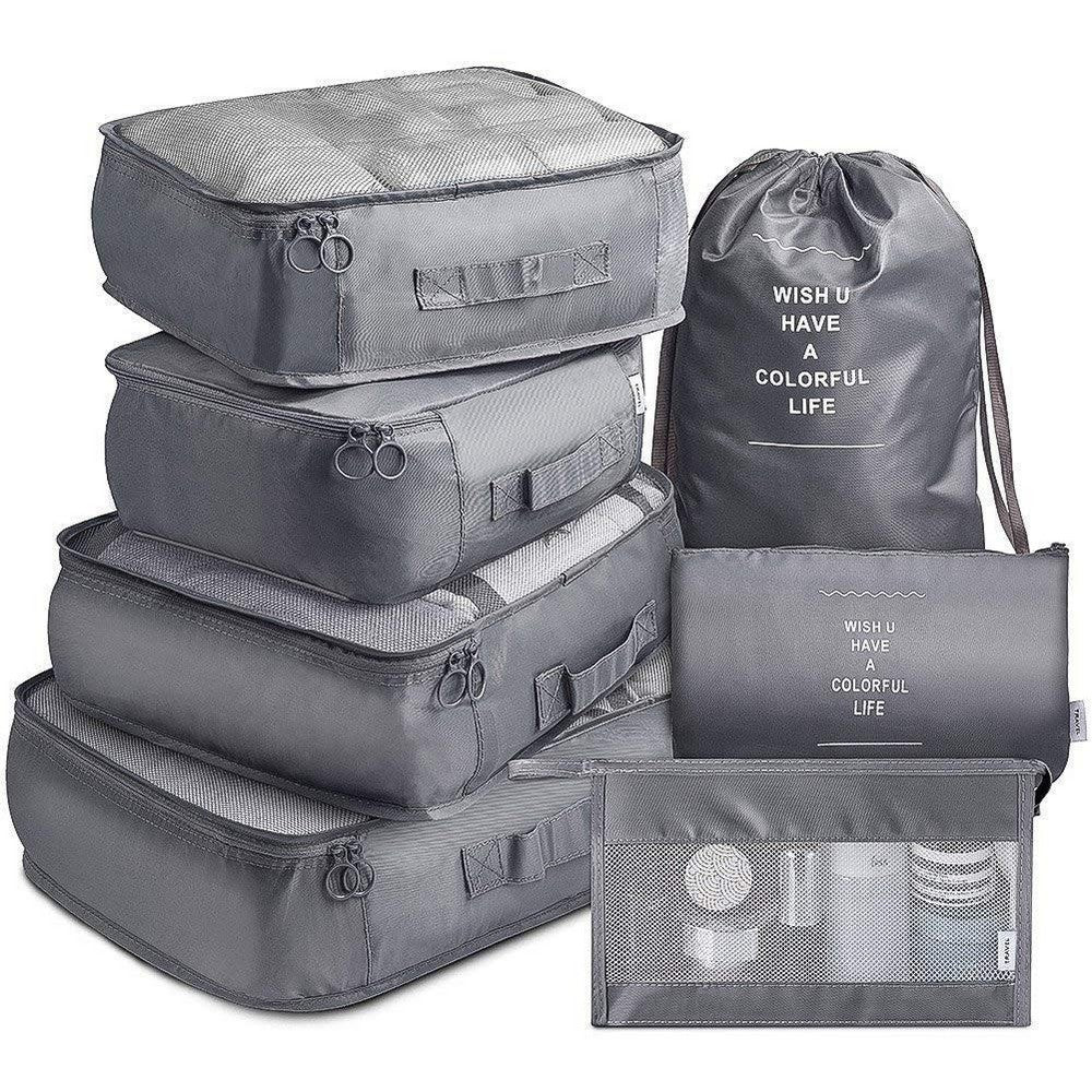 7Pcs Packing Cubes Travel Pouches Luggage Organizer Clothes Suitcase Storage Bag
